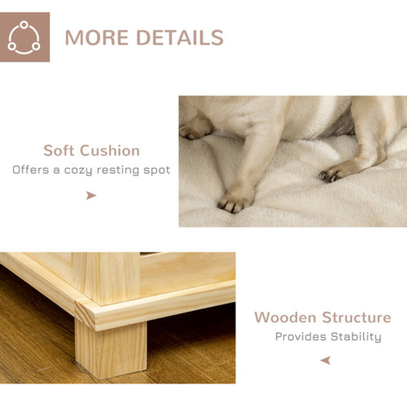 Wooden Dog Crate Furniture W/ Double Doors, Soft Cushion, for Medium Dogs