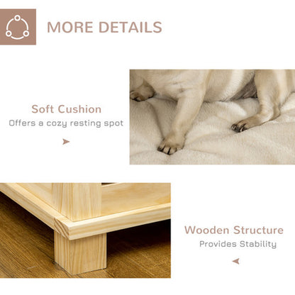 Wooden Dog Crate Furniture W/ Double Doors, Soft Cushion, for Medium Dogs