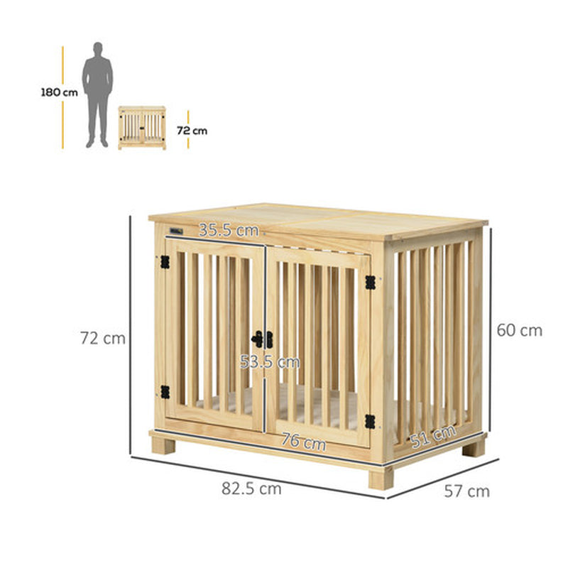 Wooden Dog Crate Furniture W/ Double Doors, Soft Cushion, for Medium Dogs