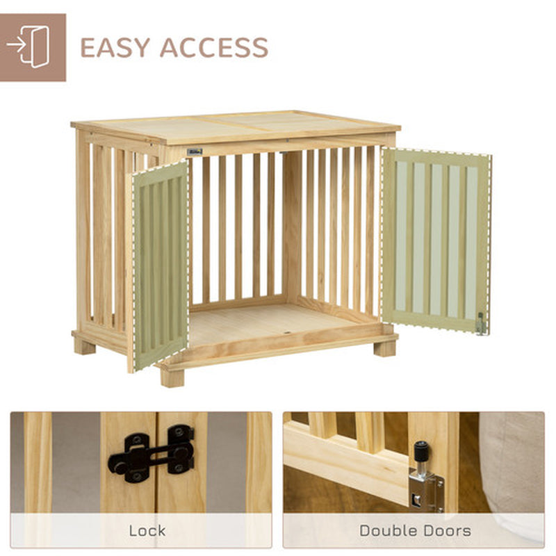 Wooden Dog Crate Furniture W/ Double Doors, Soft Cushion, for Medium Dogs